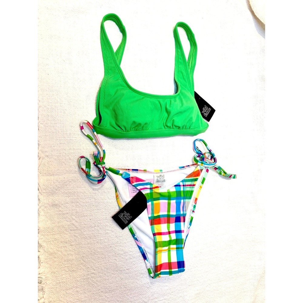 Wild Fable - Mix & Match Green Neon Bralette & Side Tie High Leg Cheeky Bikini